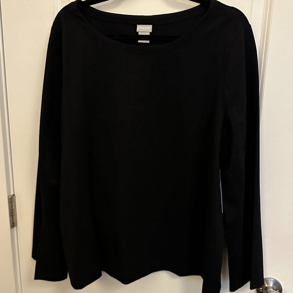 Chicos Ponte Flare Sleeve Top (Size: 3;  16/18-XL; Color: Black)